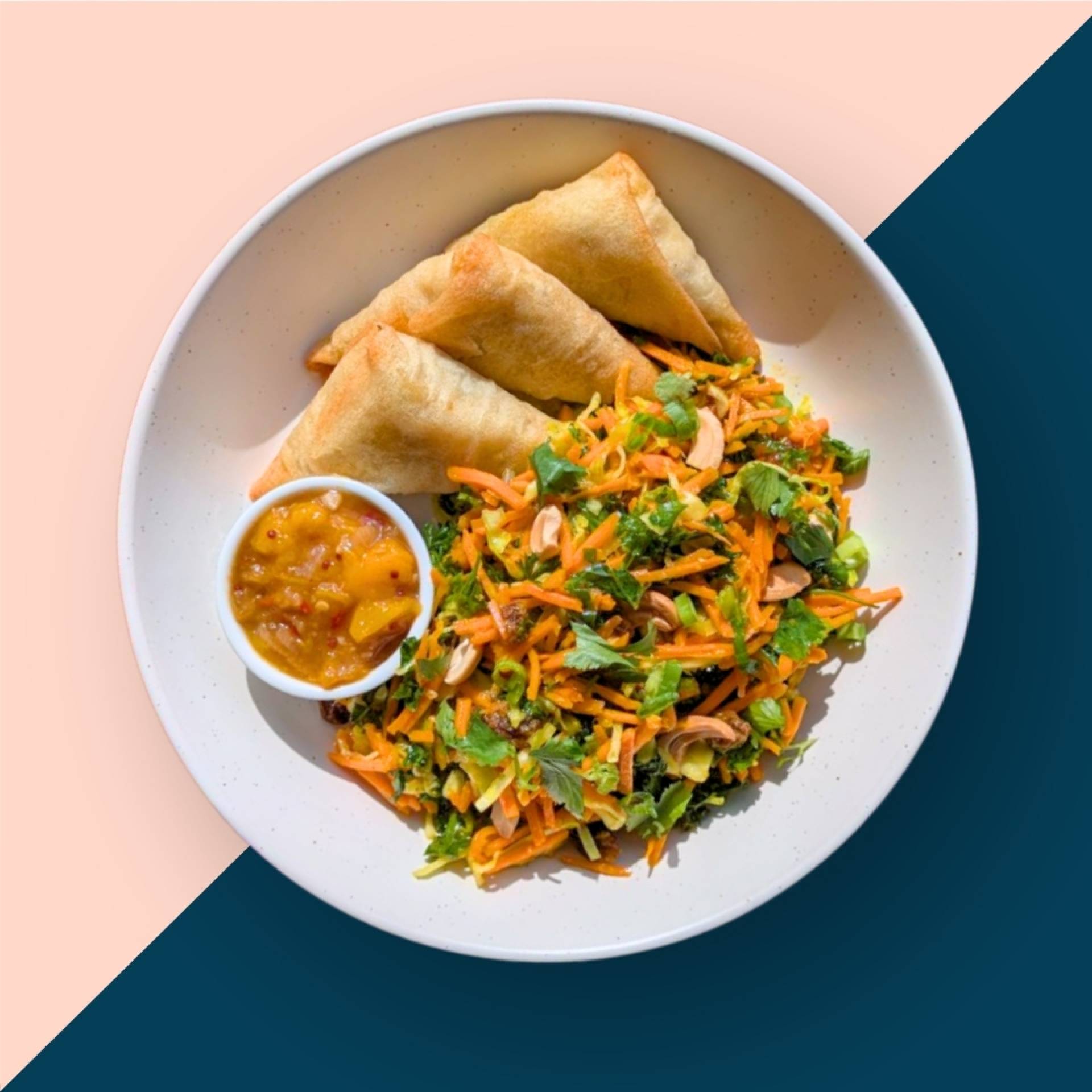 Samosa Trio + Curry Carrot Crunch Salad